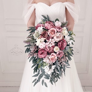 Cascade bridal bouquet, Dusty rose wedding bouquet, Cascading bridal bouquet, Bridesmaids bouquet, Pink wedding bouquet