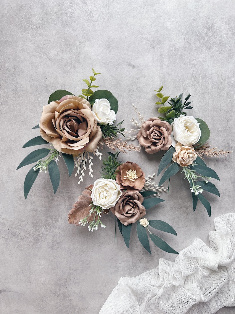 Wedding Cake Toppers With Flowers Set of 3 Beige Cake Topper Etsy