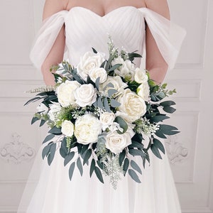 Wedding bouquet, Bridal bouquet, White wedding bouquet, Eucalyptus wedding bouquet, Bridesmaids bouquet, White bridal bouquet image 2