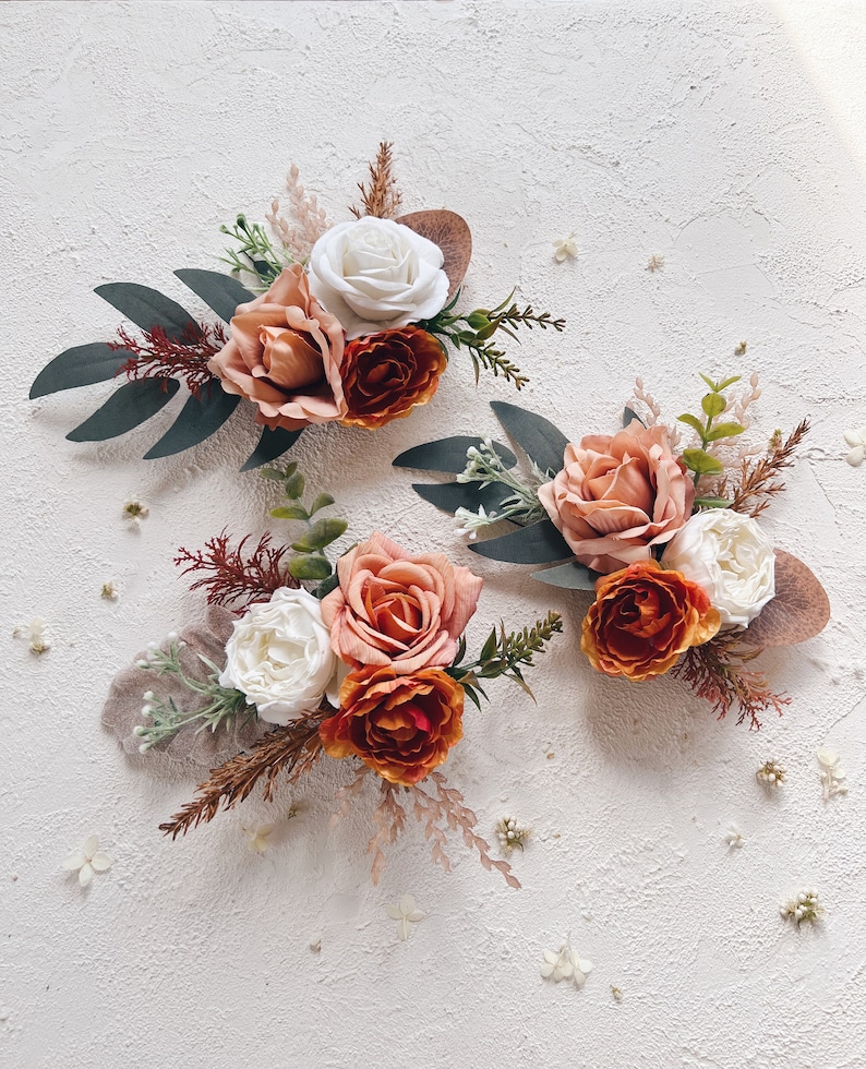 Wedding Cake Toppers With Flowers Set of 3 Orange Cake Etsy