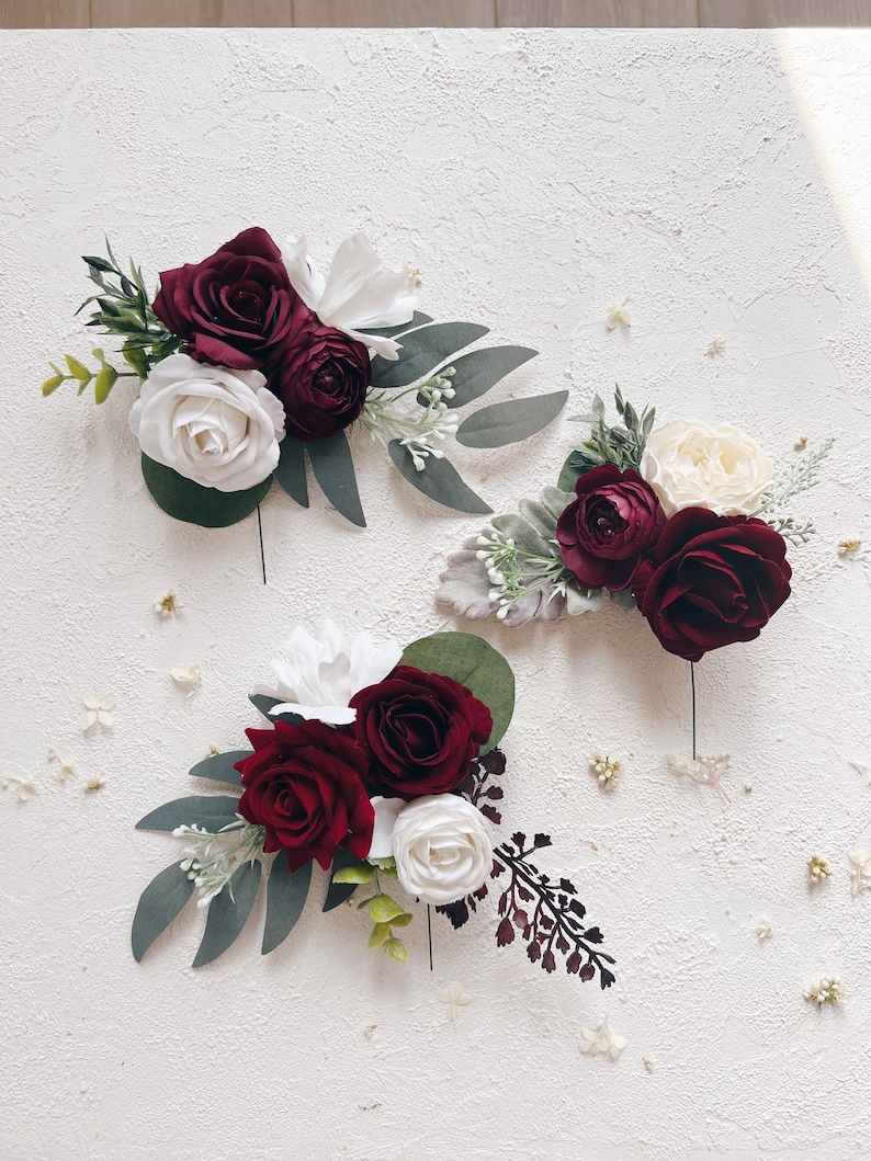 Wedding Cake Toppers With Flowers Set of 3 Burgundy Cake Etsy
