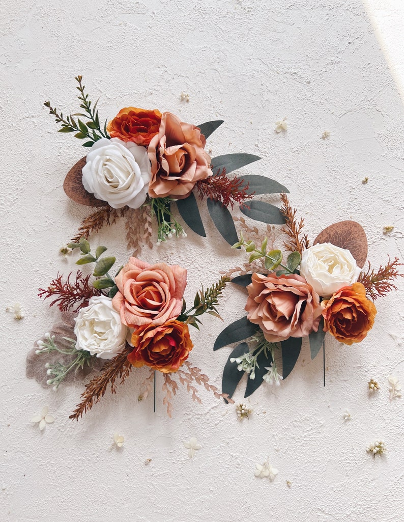 Wedding Cake Toppers With Flowers Set of 3 Orange Cake Etsy