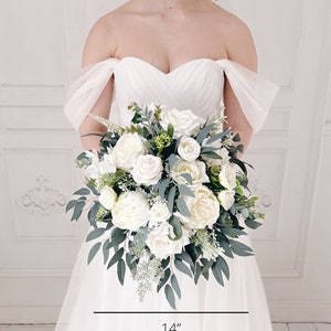 Wedding bouquet, Bridal bouquet, White wedding bouquet, Eucalyptus wedding bouquet, Bridesmaids bouquet, White bridal bouquet image 9