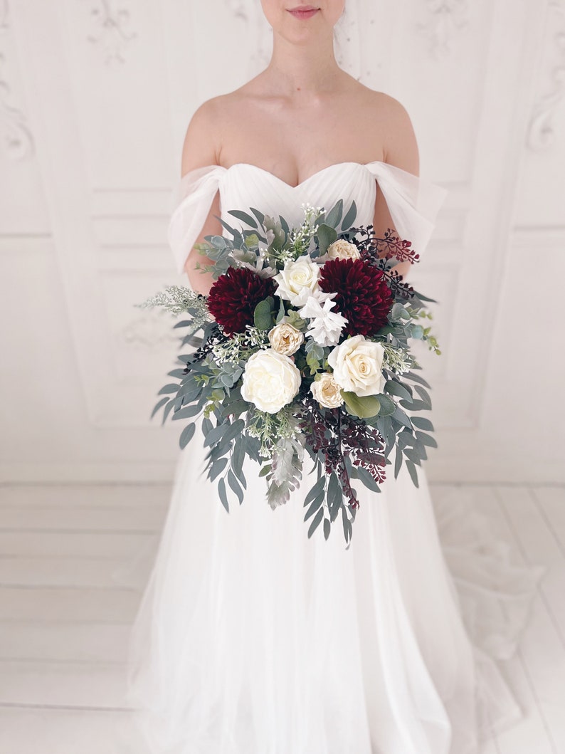 Wedding bouquet, Burgundy Bridal bouquet, Wedding bouquet burgundy, Bridesmaids bouquet, Fall wedding bouquet, Winter wedding bouquet image 9