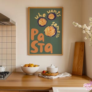 おもしろパスタプリント：遊び心のあるキッチンアート、イタリア料理のポスター（デジタルダウンロード）