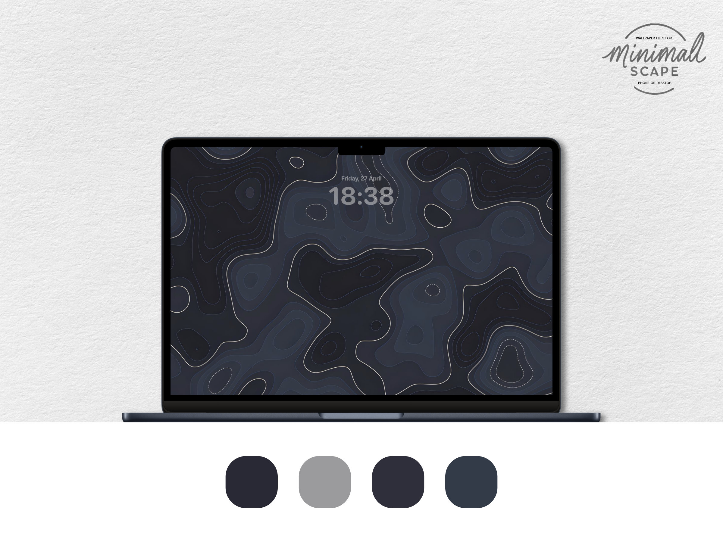 Dark Midnight Blue Contour Map Wallpaper - Abstract Topographic Design for iPhone, iPad, and Desktop - 4K Background with Matching Icons