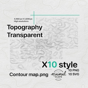 Hochauflösende, transparente Topographie-Kartenpackung - 10 Styles in PNG und SVG - 4960x3696 px Konturkarten