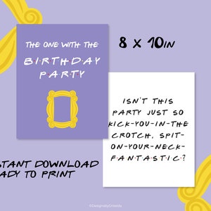 Friends Theme Birthday Party Poster Decorations Printables 8 Cards ...