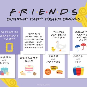 Freunde Thema Geburtstag Party Poster Dekorationen Printables 8 Karten Instant Download bereit zum Drucken