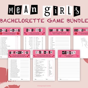Mean Girls thema vrijgezellenfeest vrijgezellenfeest spellen printables 8 kaarten direct downloaden, klaar om af te drukken