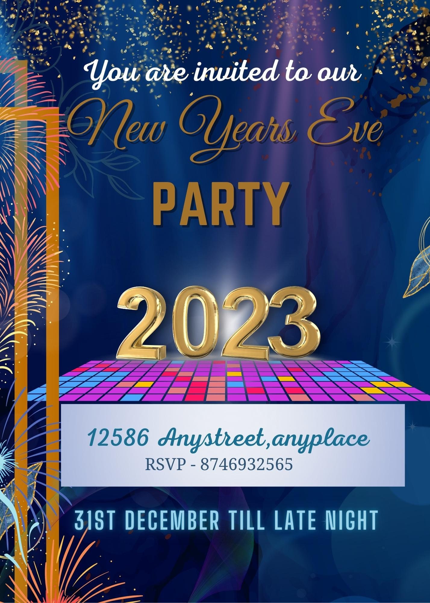 Editable Newyear Template, 2025 New Years Eve Party Invitation, 2025