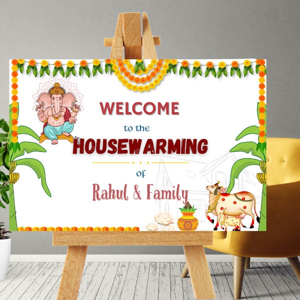 Welcome Sign, Gruhapravesham sign,Telugu Housewarming welcome sign, Indian Housewarming board,Housewarming sign, Editable DIY Welcome Poster