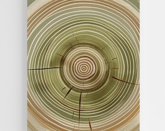 Tree Ring Art Print, Sage Green Wall Decor, Neutral Scandinavian Printable Art, Modern Watercolor Nature Artwork, Minimal Botanical Decor