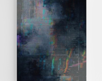Abstract Storm Cloud Wall Art Print, Blue Gray Atmospheric Mist Artwork, Modern Digital Glitch Inspired Decor, Contemporary Printable Art