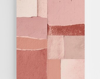 Pink Paper Patchwork Art Print, Modern Abstract Collage Wall Art, Textured Cut‑Paper Poster, Scandinavian Minimalist, Editorial Museum Style