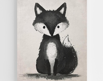 Black and White Fox Wall Art • Rustic Farmhouse Animal Print • Woodland Nursery Decor • Modern Minimalist Fox Illustration • Neutral Decor