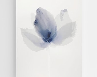 Abstract Japandi Indigo Flower Print, Minimalist Watercolor Bloom, Soft Blue Botanical Wall Art, Modern Neutral Decor Printable