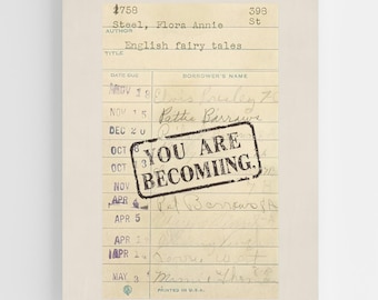 Vintage Library Card Wall Art • “You Are Becoming” Stamp Print • Neutral Literary Decor • Inspirational Printable • Book Lover Gift