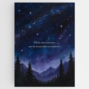 Sternenklarer Nachthimmel Kunstdruck mit Inspirational Spruch | Tiefblau & Lila Dekor | Mystische Wandkunst Geschenk | Zu den Sternen Zitat | Bücherliebe