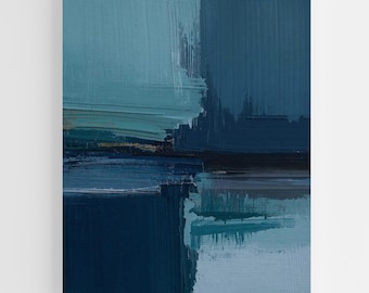 Blue Teal Abstract Wall Art Print, Modern Textured Painting, Navy Brushstroke Artwork, Minimalist Contemporary Decor, Large Printable Art