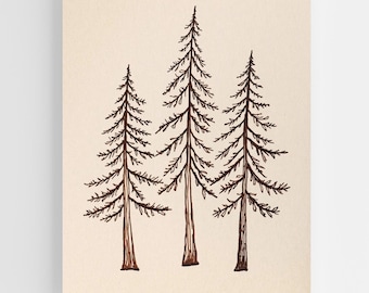 Scandi Rustic Pine Tree Wall Art Print • Minimalist Brown Ink Forest Illustration • Neutral Nature Decor • Digital Download