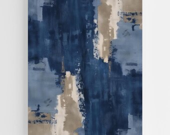 Wabi Sabi Wall Art Printable | Indigo Abstract Art | Rustykalny wystrój japoński | Postarzany nadruk tekstylny | Minimalistyczny niebiesko-szary cyfrowy do pobrania