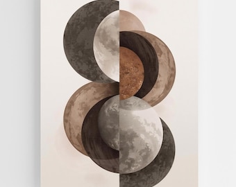 Moody Lunar Wall Art • Neutral Moon Phases Print • Abstract Celestial Decor • Beige Taupe Modern Artwork • Textured Planet Shapes Download