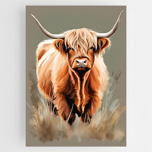 Neutral Highland Cow Wall Art | Digital Download | Highland Cow Print | Farmhouse Decor | Modern Rustic Home | Boho Art | Highland Cow Gifts