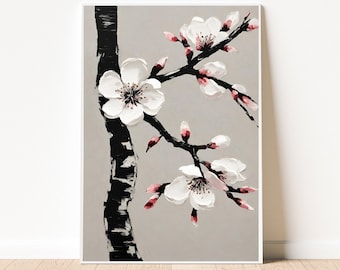 Arte mural de flores de cerezo, árbol de flores de cerezo, dibujo de flores de cerezo, pintura de flores de cerezo, arte de flores de cerezo, decoración de flores de cerezo