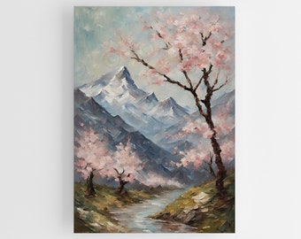 Arte mural de flores de cerezo, árbol de flores de cerezo, dibujo de flores de cerezo, pintura de flores de cerezo, arte de flores de cerezo, decoración de flores de cerezo