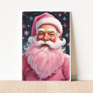 Santa Claus Wall Art Painting, Father Christmas Artwork, Santa Claus, Vintage Santa Print, Christmas Wall Décor, Pink Christmas Wall Art