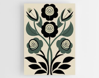 Art mural scandinave, art scandinave, décoration scandinave, impression scandinave, art populaire norvégien, art mural nordique, art mural floral, bohème