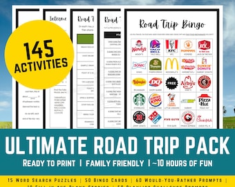 Road Trip Game Bundle Printable | Family Car Ride Activities | Word Search Bingo Would You Rather Mad Libs Playlist | Instant Download PDF