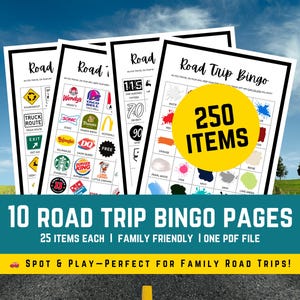 Road Trip Bingo Printable Game for Kids & Adults | Car Ride Travel Activity | Summer Family Vacation Fun | Instant Download Set of 10
