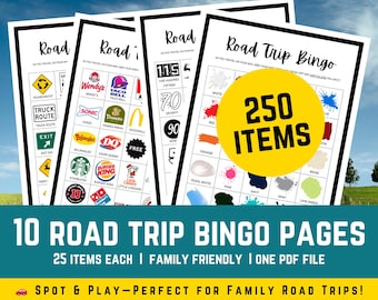 Road Trip Bingo Printable Game for Kids & Adults | Car Ride Travel Activity | Summer Family Vacation Fun | Instant Download Set of 10
