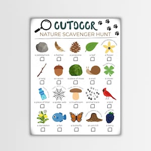 Caccia al tesoro nella natura per bambini, gioco di compleanno e di esplorazione della natura, attività di apprendimento prescolare, divertente ricerca all'aperto, caccia al tesoro all'aperto