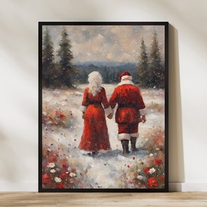 Santa Claus Wall Art Oil Painting, Father Christmas Artwork, Santa Claus and Mrs Claus, Santa Claus, Vintage Santa Print. Christmas Wall Art