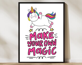 Unicorn Wall Art, Make Your Own Magic, Unicorn Wall Decor, Unicorn Printable, Unicorn Poster, Girl Room Decor, Unicorn Art For Kids, Digital