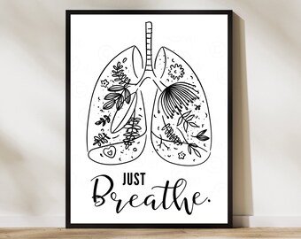Just Breathe Wall Art, Just Breathe Art, Just Breathe Print, Just Breathe Quote, Motivational Wall Art, Inspirational Wall Art, Office Art