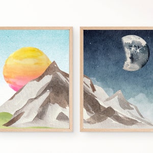 Sun And Moon Wall Art, Sun And Moon Decor, Sun And Moon Prints, Sun And Moon Posters, Sun And Moon Printable, Sun And Moon Set, Sun And Moon