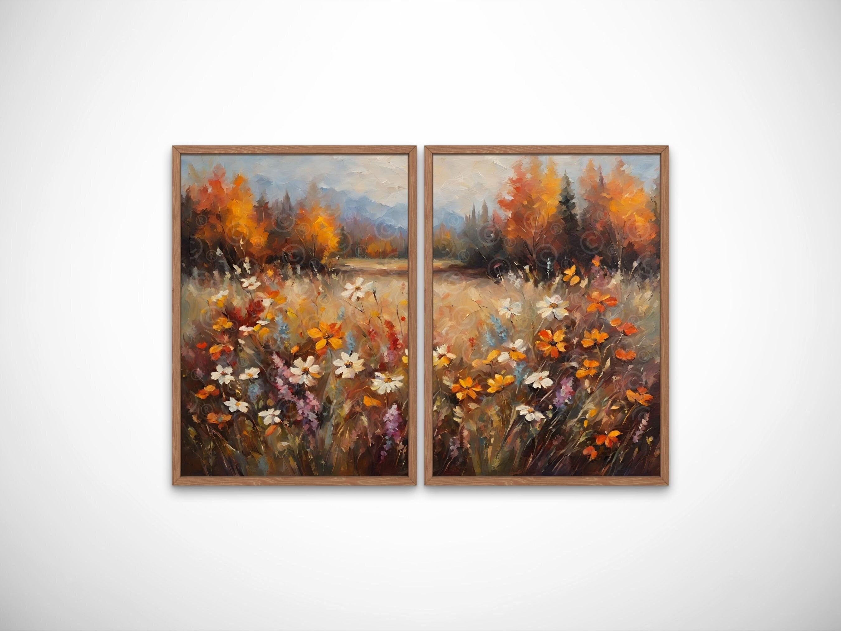 Wildflower Field Set of 2 Prints, Fall Wildflower Wall Art, Country 2 ...