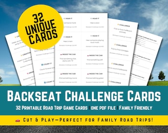 Road Trip Game for Kids Printable, 32 Backseat Challenge Cards, Travel Activity, Car Ride Fun, Family Game, Instant Download