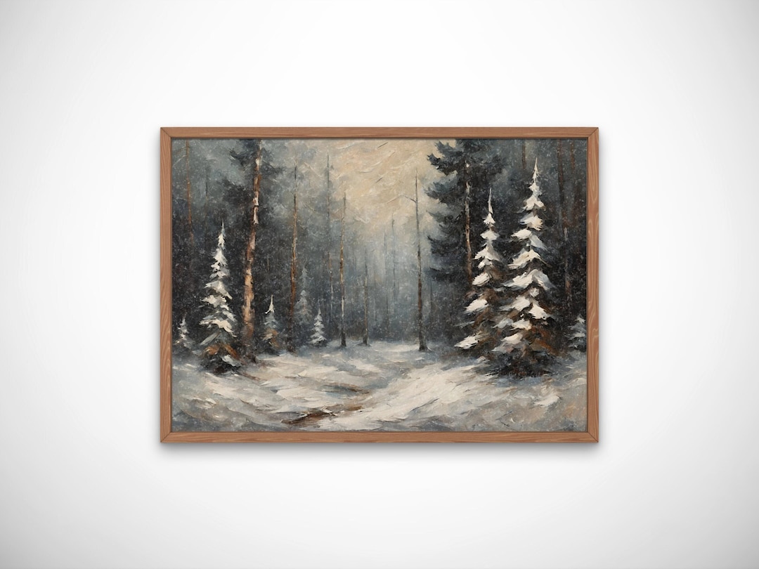 Winter Scene Wall Art Winter Scene Vintage Painting Winter Etsy
