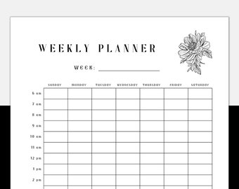 Vintage Minimal Floral Weekly Planner, Weekly Planner, Weekly Planner Printable, Weekly Planner 2023, Hourly Weekly Planner, Hourly Planner