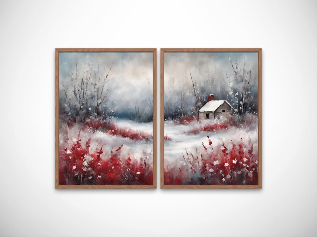 Wildflower Field Set of 2 Prints, Winter Wildflower Wall Art, Country 2 ...