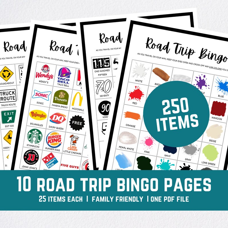 Road Trip Bingo Printable Game for Kids &amp; Adults | Car Ride Travel Activity | Summer Family ...