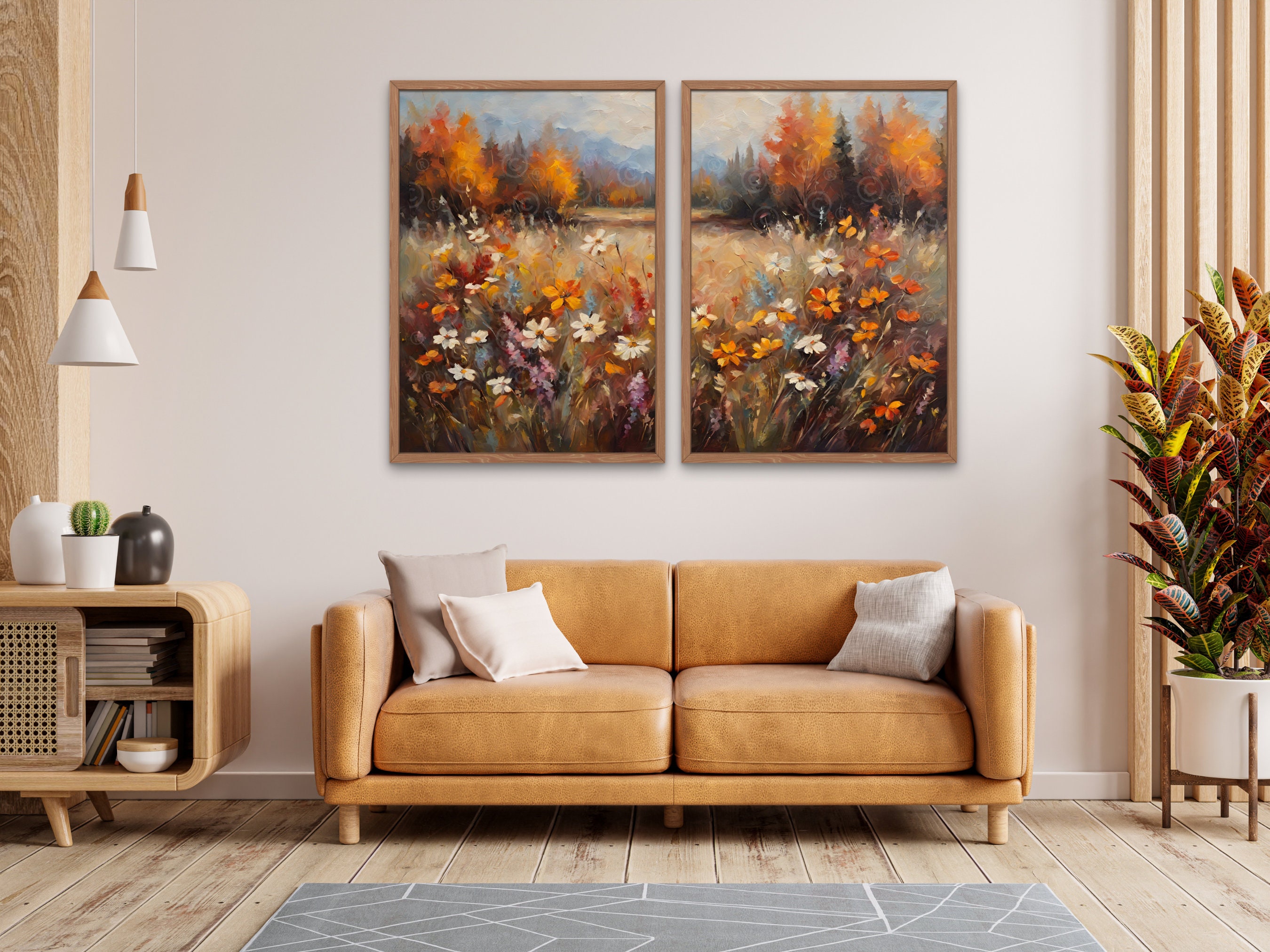 Wildflower Field Set of 2 Prints, Fall Wildflower Wall Art, Country 2 ...