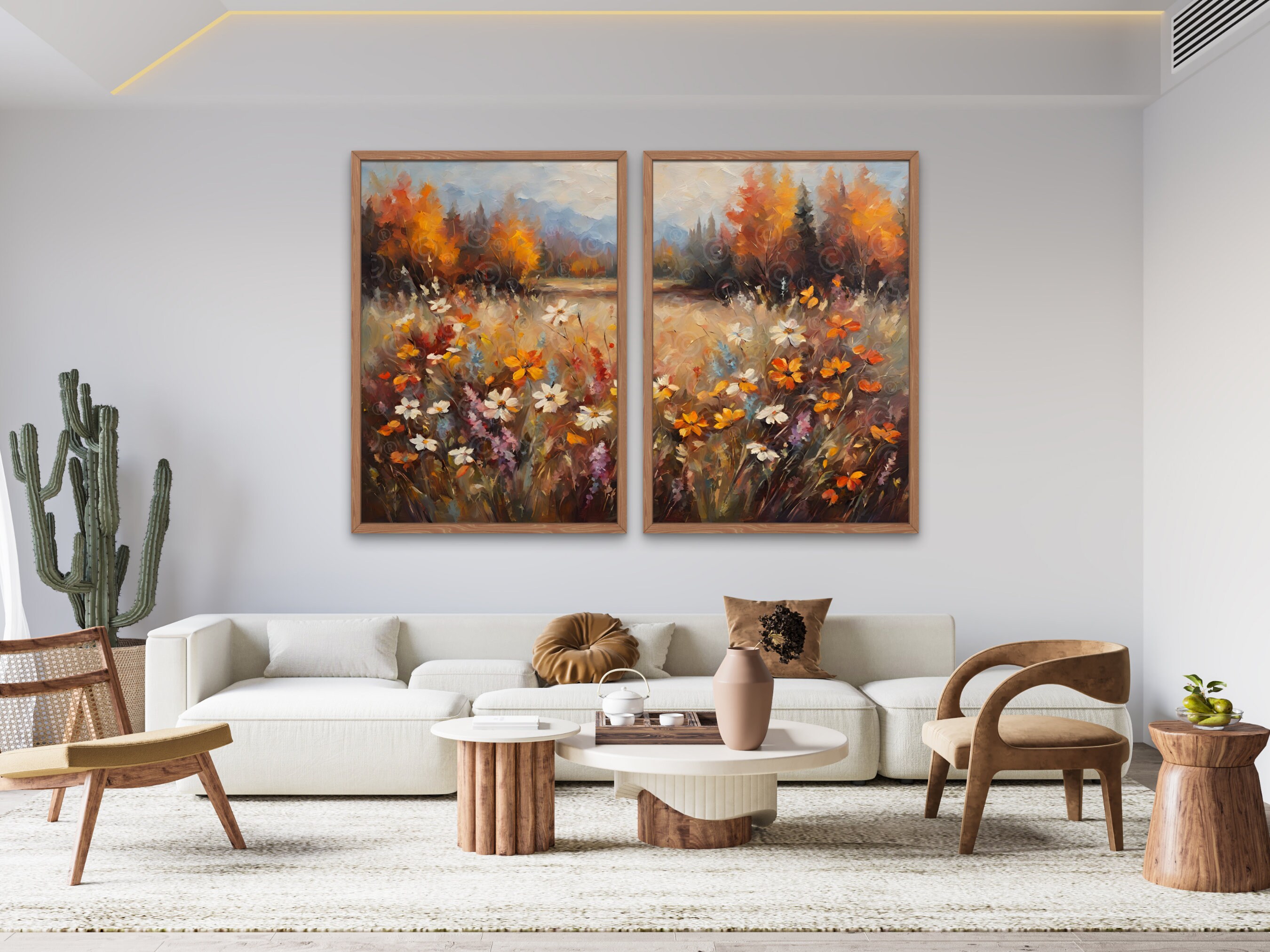 Wildflower Field Set of 2 Prints, Fall Wildflower Wall Art, Country 2 ...