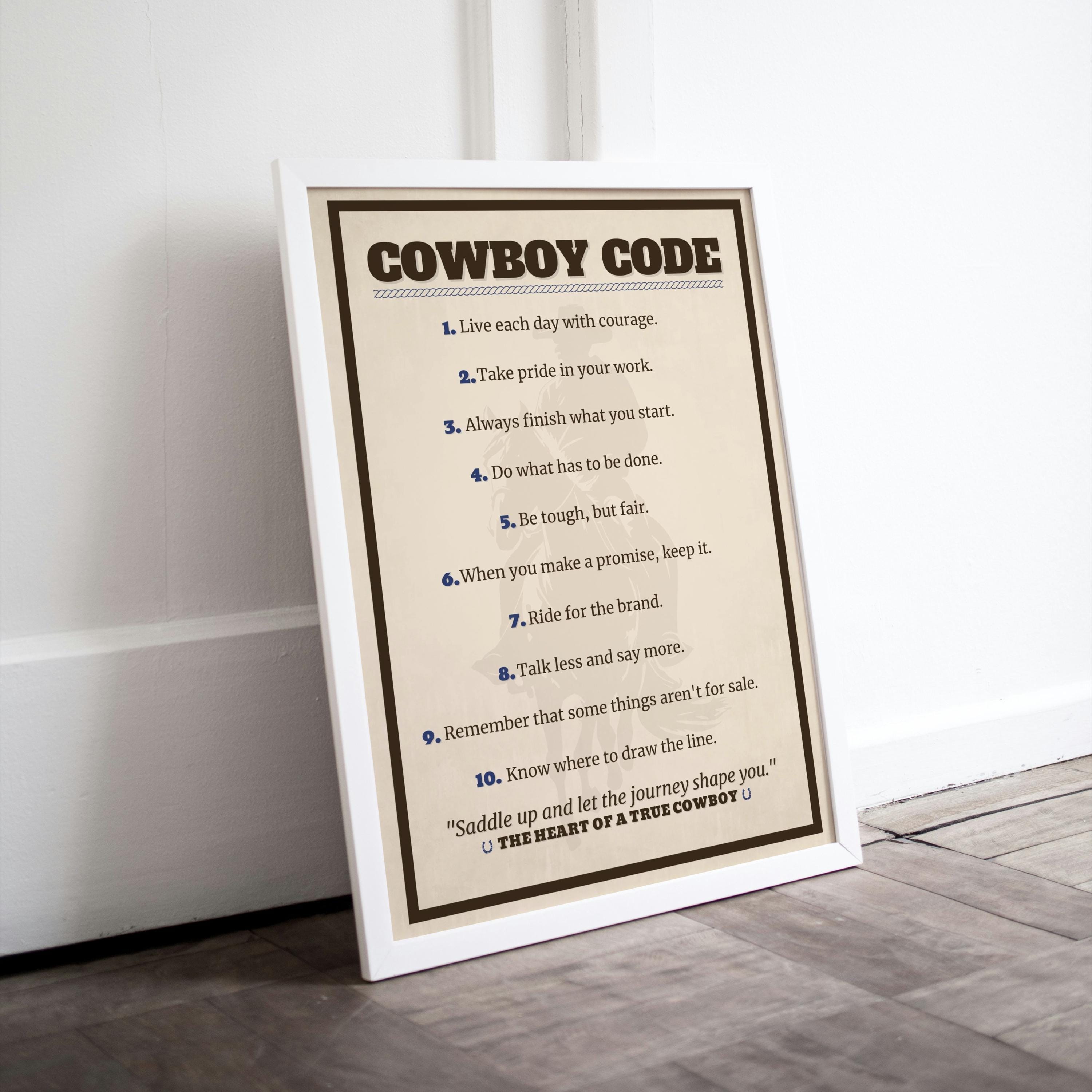Cowboy Code Print, Rustic Western Wall Art, Vintage Cowboy Wisdom ...