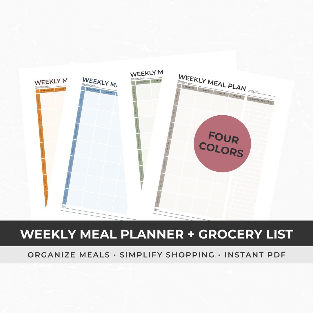 Weekly Meal Planner Printable Grocery List, Meal Prep Organizer ...